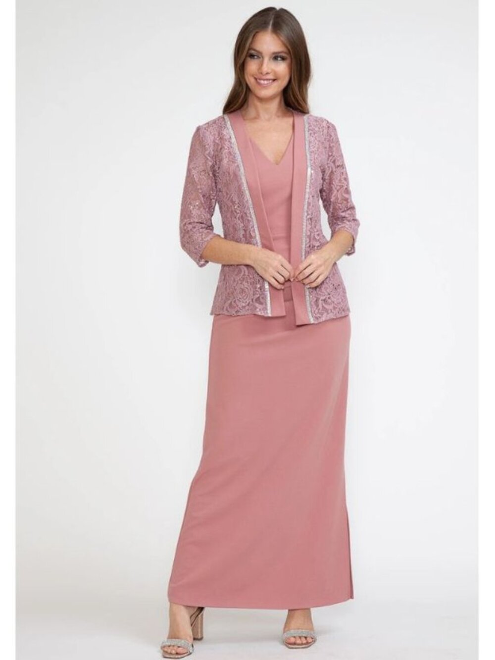 Clearance Mauve Size M V-Neck Mother of the Bride & Groom Gown by Lenovia 5293